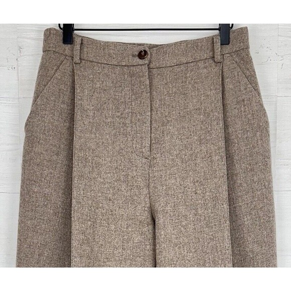 Ava Molli Women Wide Leg Trouser Pants Medium Khaki 100% Wool Pleated High Rise - Picture 3 of 15